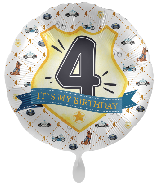 Folienballon - Happy Birthday, Polizei Zahl 4 - ø 43cm